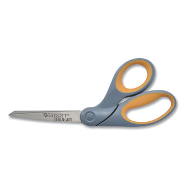 Westcott® Titanium Bonded Scissors, 8" Long, 3.5" Cut Length, Gray-yellow Offset Handle freeshipping - TVN Wholesale